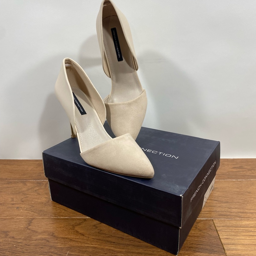 NIB French Connection Nude Tan D’Orsay Heels sz 10 / 41 Vegan Faux leather suede